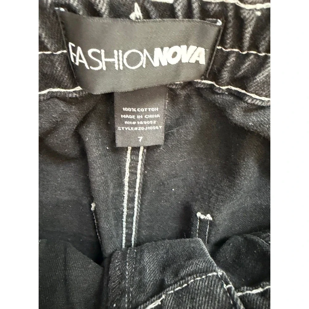 Fashion Nova Cargo Jeans Womens 7 Black Contrast Stitch Relaxed Straight Utility